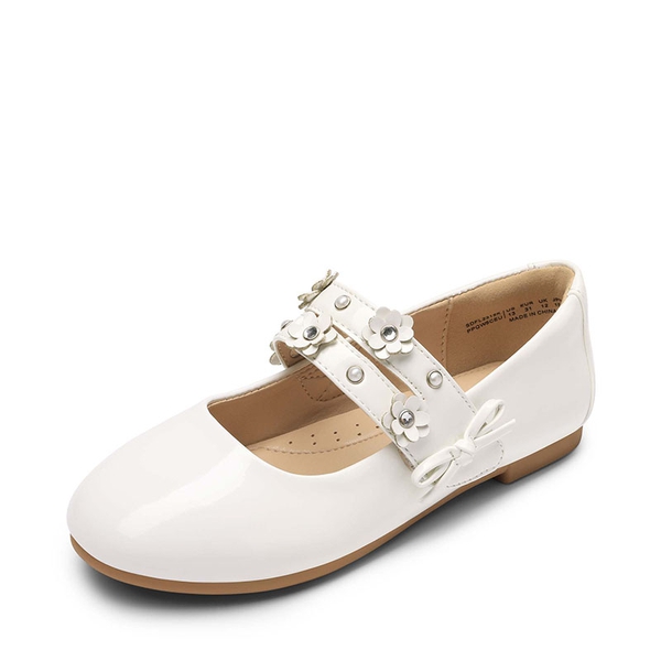 Girls Flower Pearls Bow Mary Jane Flats - WHITE -  0